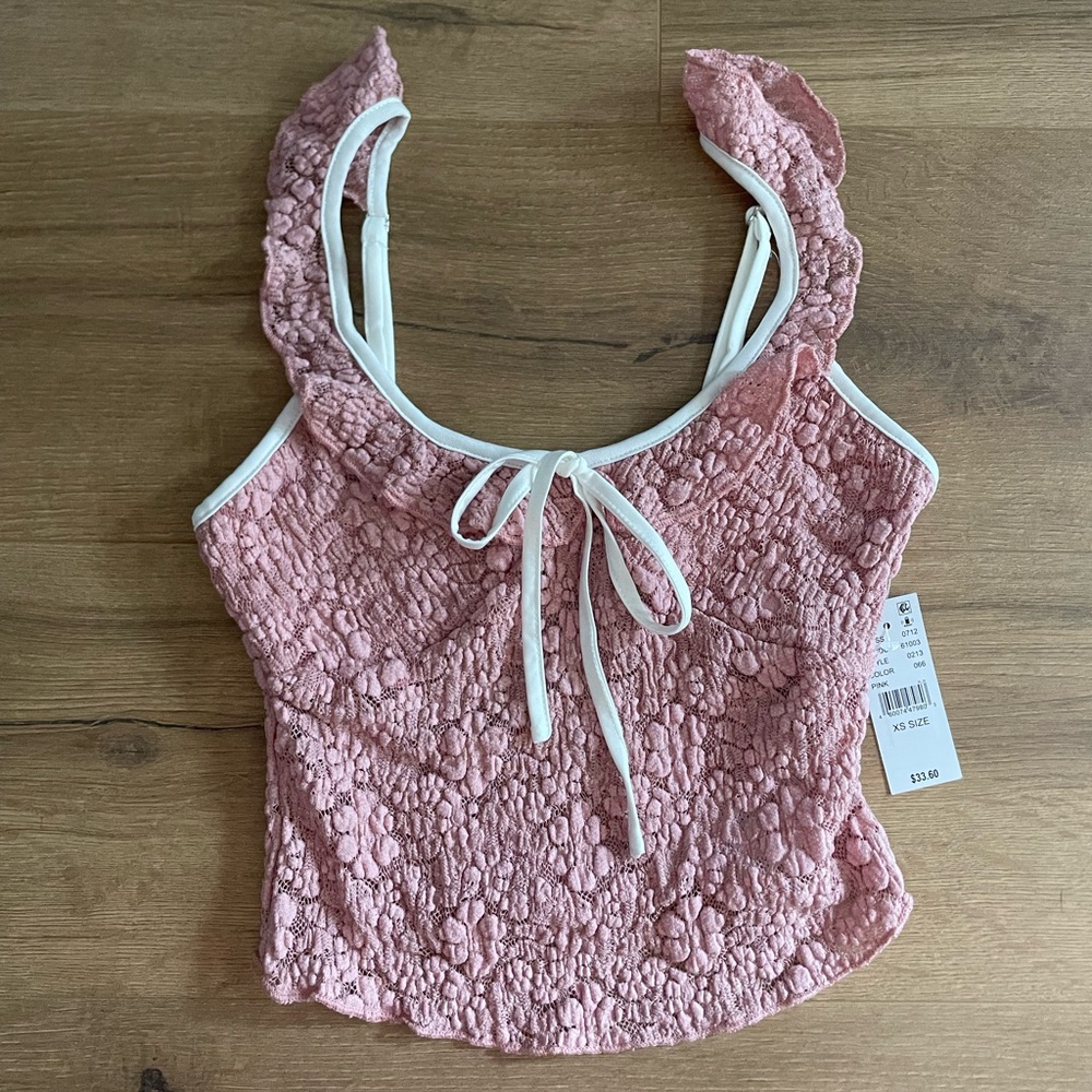 Pacsun Edikted Pink Lace Bow Ruffle Spaghetti strap tank top XS NWT